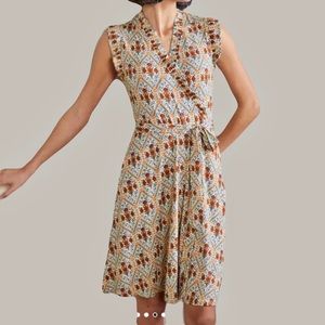 BODEN Ruffle Fixed Wrap Jersey Dress Women’s 4 Red White Poppy Print Stretchy